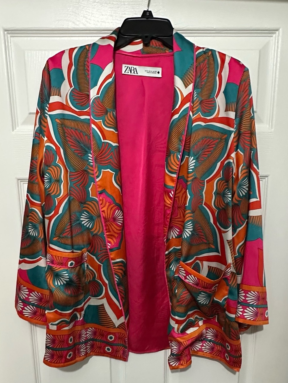 Zara Multicolor Floral Open Blazer - Pink, Teal & Orange